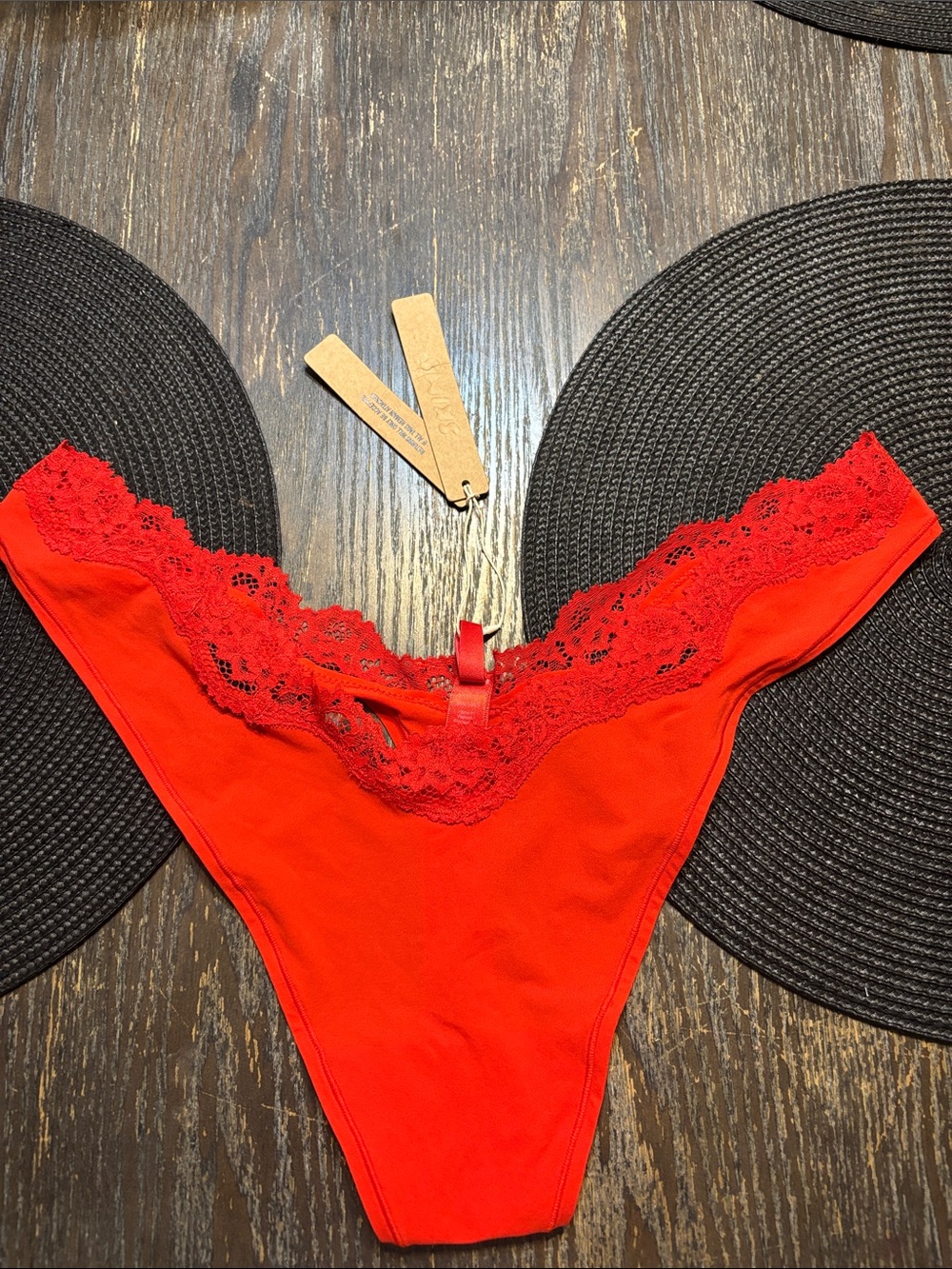 SKIMS Red Lace-Trim Thong Panty 4X